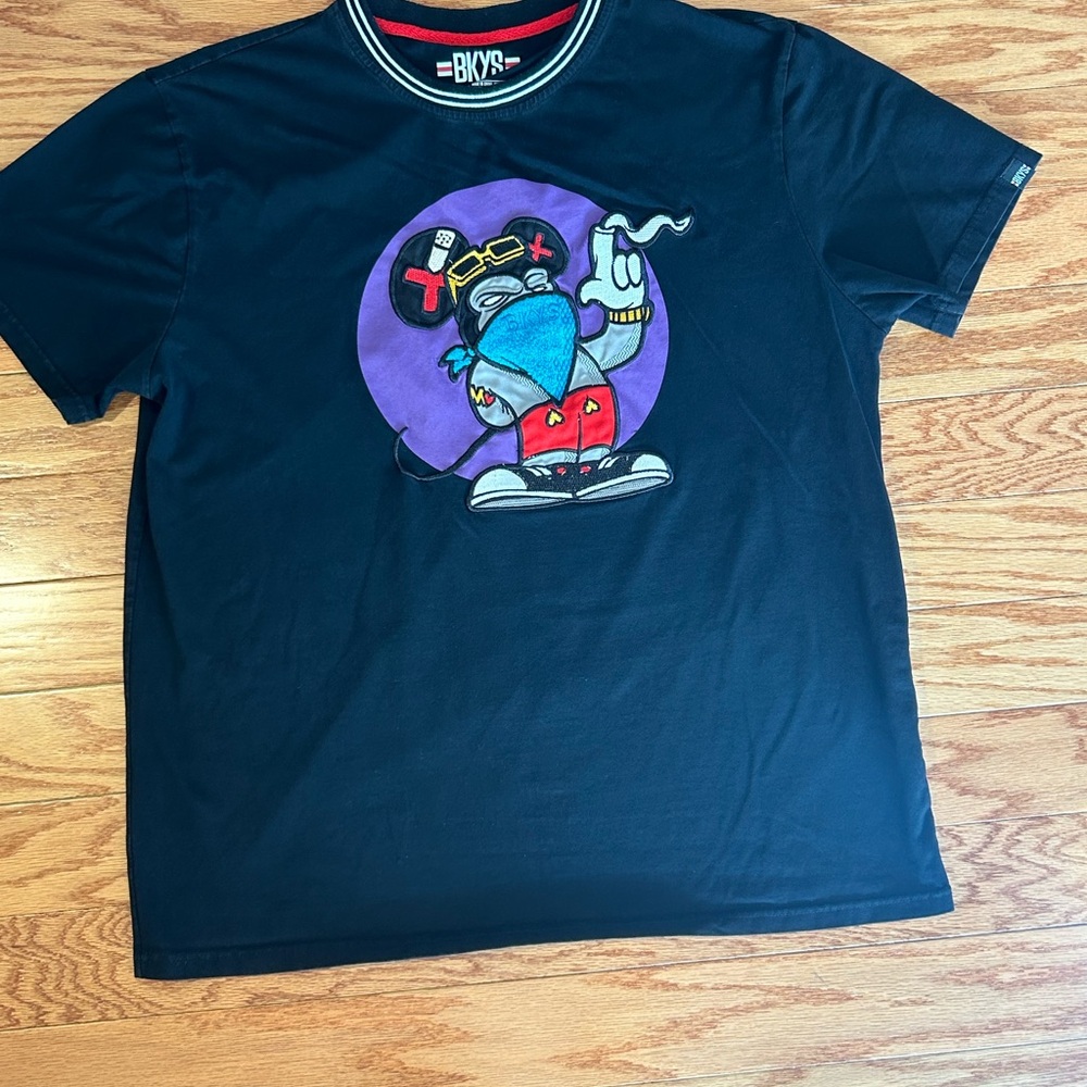 Black Graphic T-Shirt with Cartoon Design